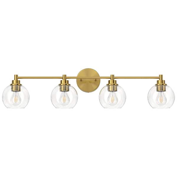 Merra 33.5 in. 4-Light Antique Brass Vanity Light with Clear Glass ...