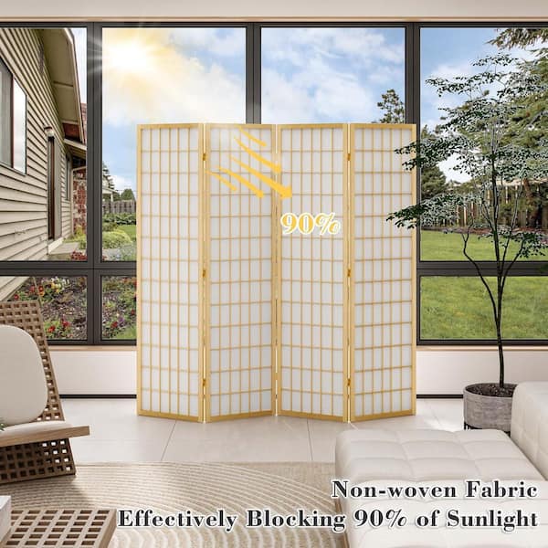 TUKTUK 70 in. H Gold Japanese-Style Shoji 4 Panel Folding Screen