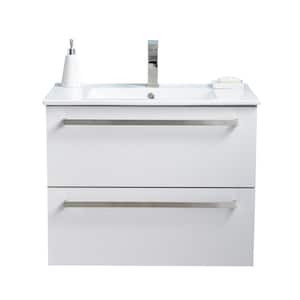 30 in. W Floating Bathroom Vanity in Matte White with White Ceramic Top with White Sink