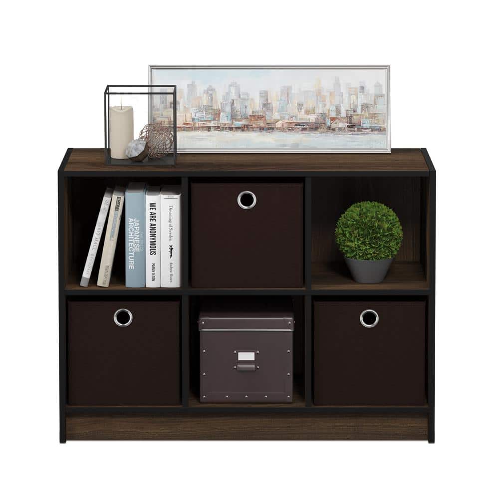 Columbia Walnut & Dark Brown 6-Cube Study Room Organizer with Bins