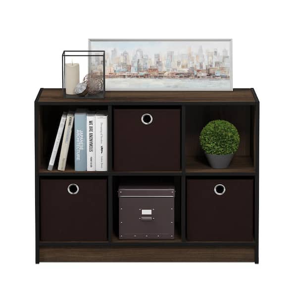 Furinno 23.6 in. Columbia Walnut Wood 3-shelf Cube Bookcase with Closed Storage