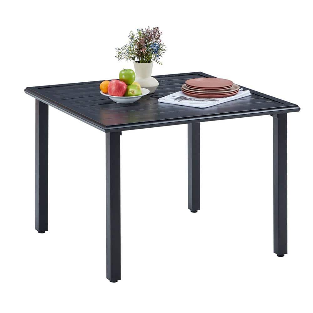 19 in. x 19 in. Black Metal Square Patio Side Table, Coffee Table for Bistr