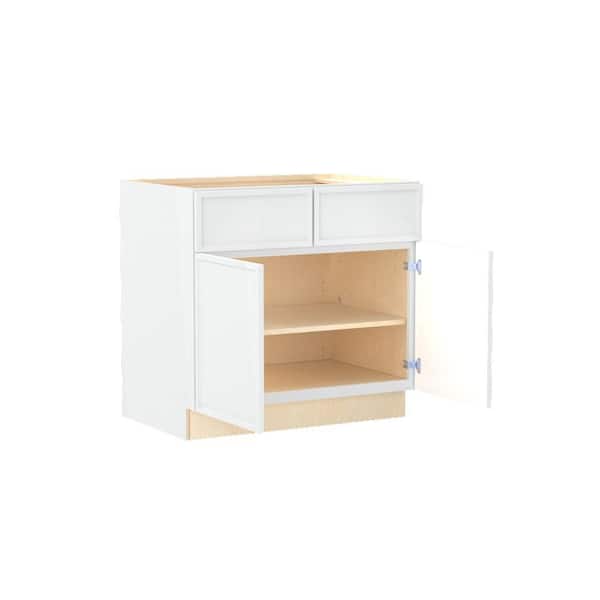 Home Decorators Collection Franklin 33 in. W x 21 in. D x 34.5 in. H Assembled Plywood Base Bath Cabinet in Veiled White with Soft Close