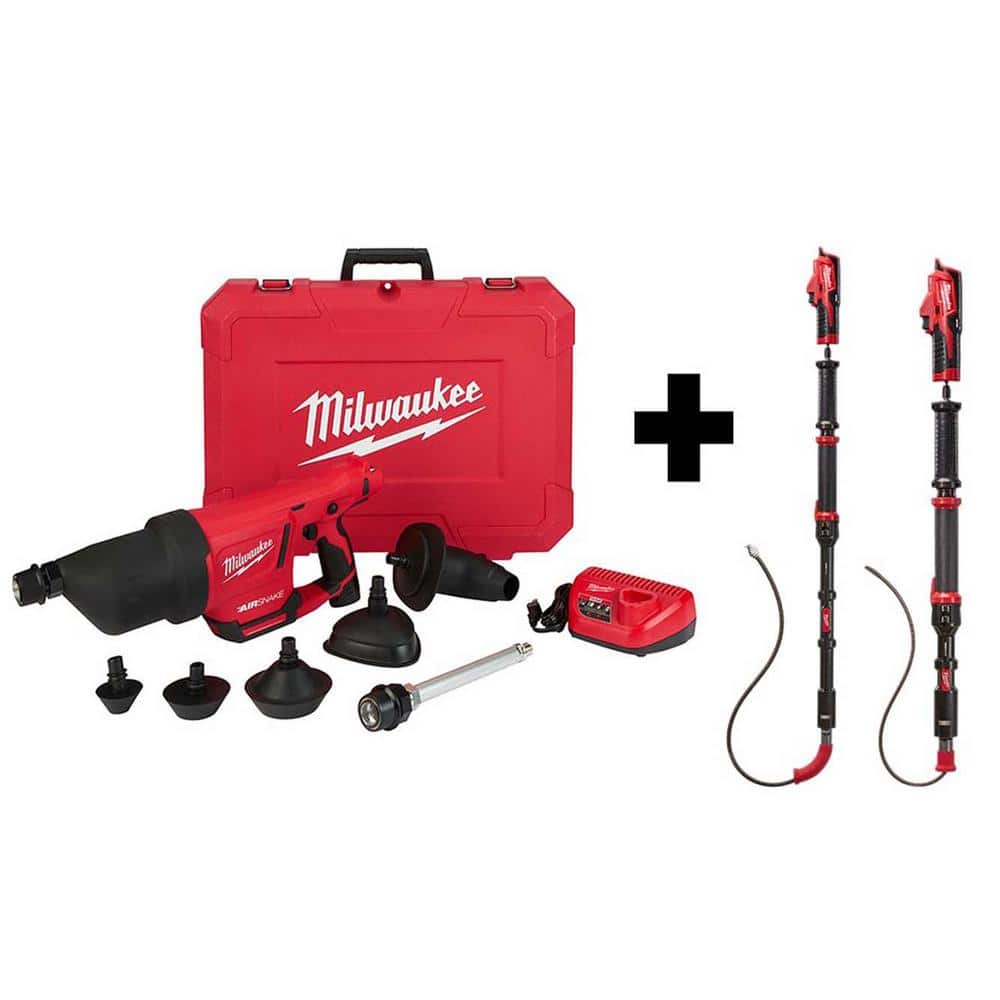Milwaukee M12 12V Lithium-Ion Cordless Drain Cleaning Airsnake Air Gun Kit  W/ M12 Trap Snake 6ft. Toilet  4ft. Urinal Auger 2572B-21-2576-20-2574-20  The Home Depot