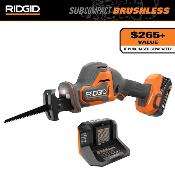 RIDGID 18V SubCompact Brushless Cordless One-Handed Reciprocating Saw Kit with 2.0 Ah Battery and Charger