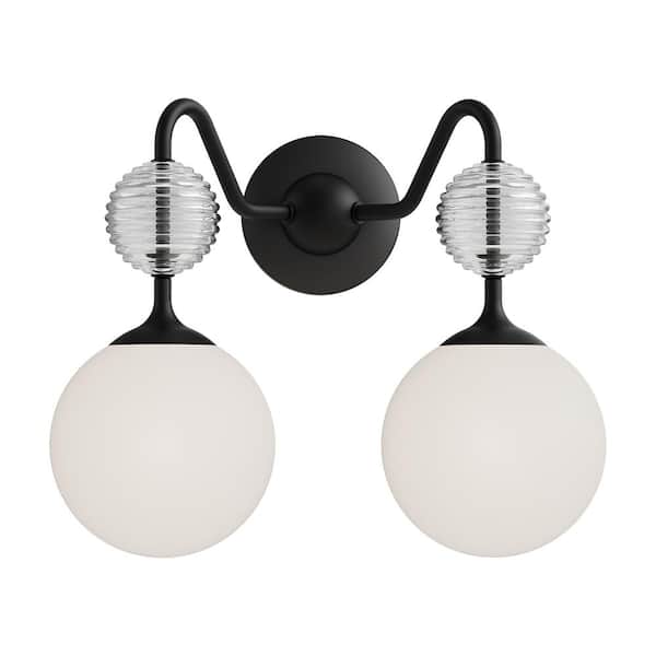 ALORA MOOD Celia 15-in 2 Light 60-Watt Matte Black/Opal Glass Vanity Light