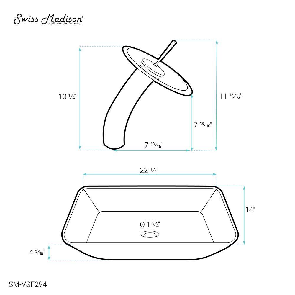 Smoky Gray Rectangular Glass Vessel Sink with Waterfall Faucet