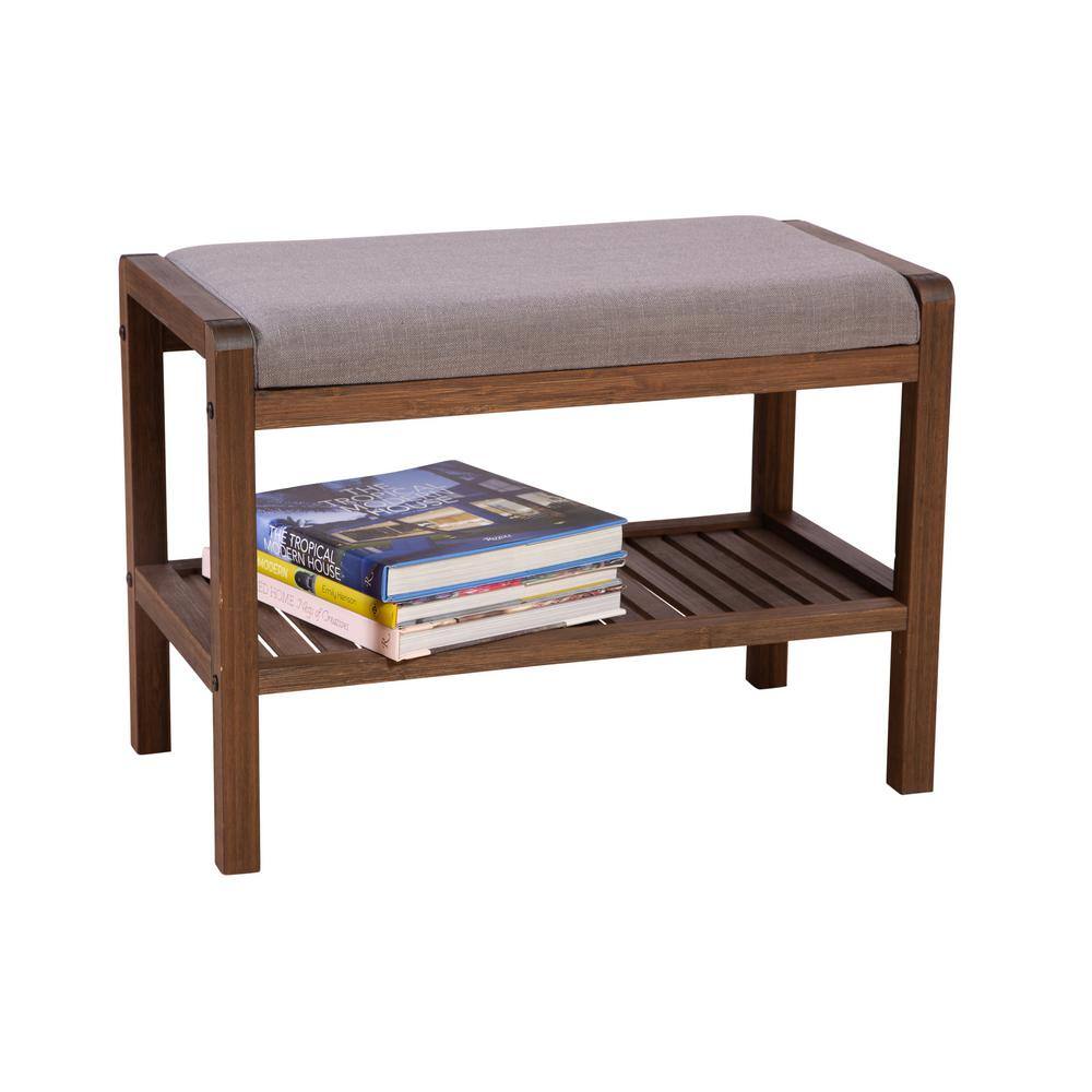 Eco-Friendly Mahogany Bamboo Padded Storage Bench