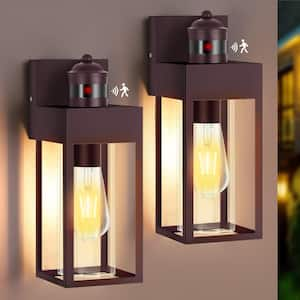 13.2 in. Caramel Motion Sensing Modern Porch Lights Outdoor Hardwired Wall Lantern Sconce with No Bulbs Included(2-Pack)