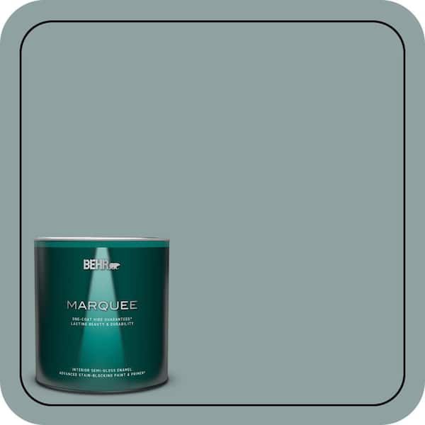 BEHR MARQUEE 1 qt. #N440-4 October Sky One-Coat Hide Semi-Gloss Enamel Interior Paint & Primer