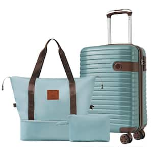 3-Piece Lightweight Hard Shell Blue ABS Suitcase Toiletry Luggage Sets (20 in.)