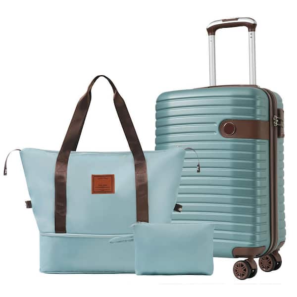 INNOBULE 3-Piece Lightweight Hard Shell Blue ABS Suitcase Toiletry Luggage Sets (20 in.)