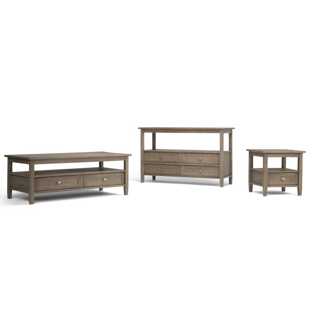 Rustic Distressed Gray Solid Wood End Table with Storage