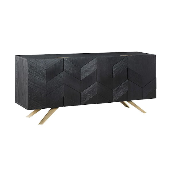 Benjara Black Wood Top 18 in. Sideboard with 4 Wood-Doors