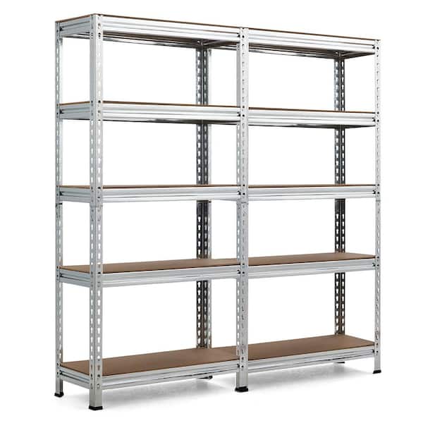 Costway 2-Piece Silver 5-Tier Metal Garage Storage Shelving Rack Adjustable (30 in. W x 60 in. H x 12 in. D)
