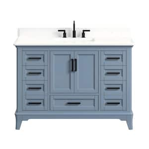 Rawsonville 49 in. Single Sink Freestanding Steel Blue Bath Vanity with White Quartz Top and Backsplash Assembled