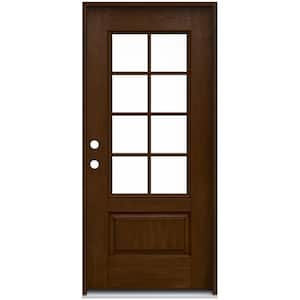 36 in. x 80 in. Right-Hand 8 Lite Clear Glass Milk Chocolate Stain Fiberglass Prehung Front Door with Brickmould