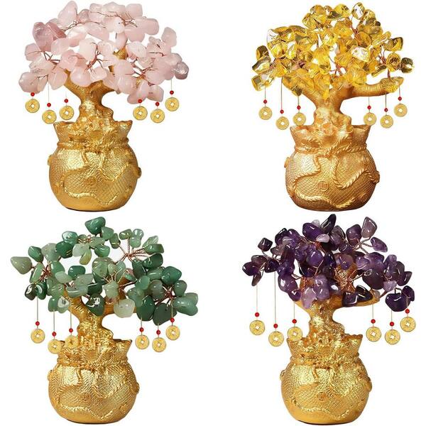 Artificial Amethyst Crystal Money Tree in Golden Bag Feng Shui Wisdom  Purification Gemstone Home Office Decor 59B1124C2070 - The Home Depot