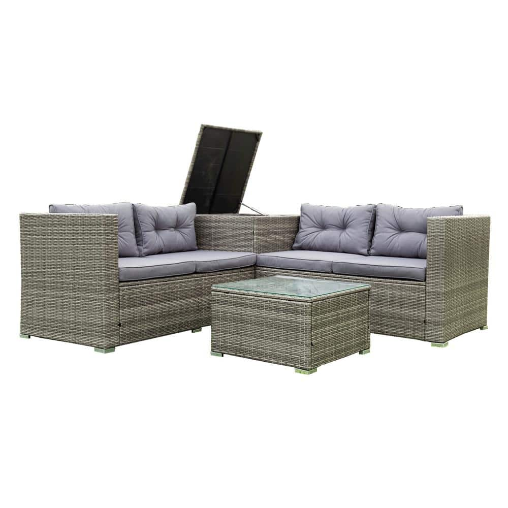 matrix decor Wicker Rattan Outdoor Furniture Sectional Set with Gray ...