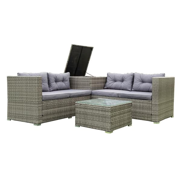 Matrix Decor Wicker Rattan Outdoor Furniture Sectional Set With Gray 