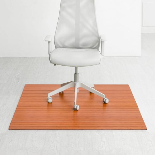 Anji Mountain Walnut 48 in. x 52 in. Bamboo Roll-Up Chair Mat with No Lip