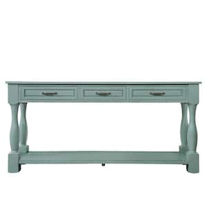 63 in. Retro Blue Wood Console Table with 3-Drawers and 1 Bottom Shelf for Entryway Hallway