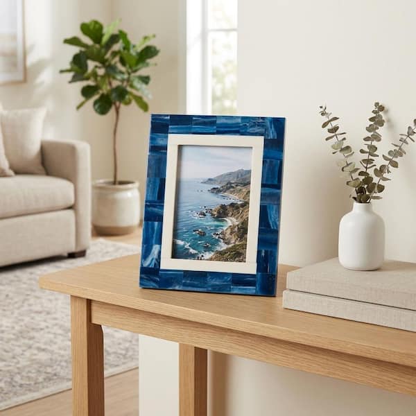 Sagebrook Home Navy and White 5 in. x 7 in. Border Resin and Wood