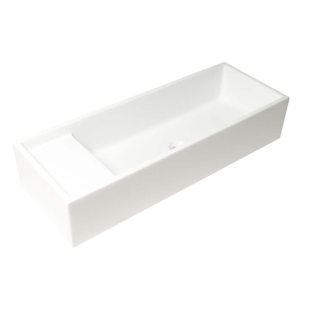 White Ceramic 39.4'' Rectangular Bathroom Trough Sink