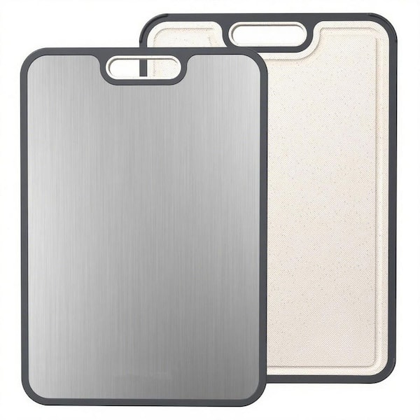 Large 15.8 in. x 10.6 in. Rectangular Double Sided Cutting Board for Kitchen, Titanium and Wheat Straw PP Cutting Board