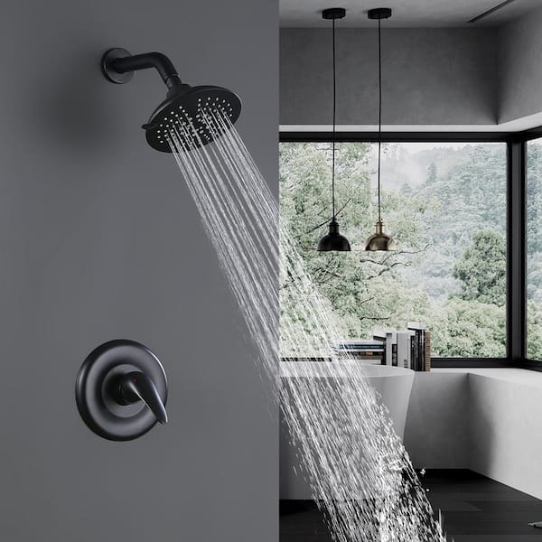 5-Spray Patterns with 4 GPM 6 in. Wall Mount Rain Fixed Shower Head in Matte Black