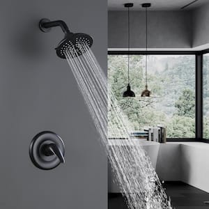 5-Spray Patterns with 4 GPM 6 in. Wall Mount Rain Fixed Shower Head in Matte Black