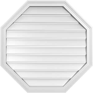32" x 32" Octagonal Surface Mount PVC Gable Vent: Functional with Brickmould Frame
