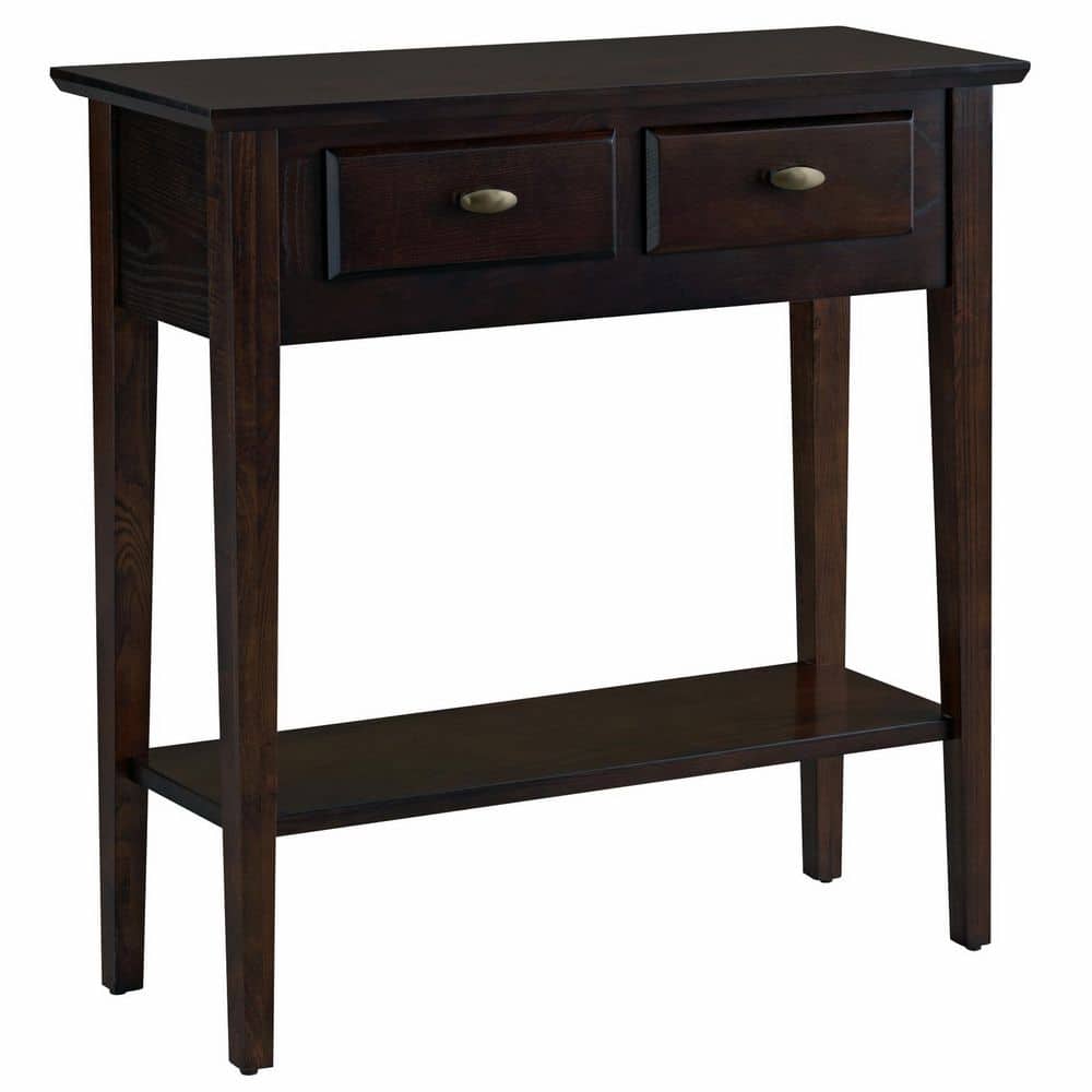 Chocolate Oak Slim Hall Console Table with Storage
