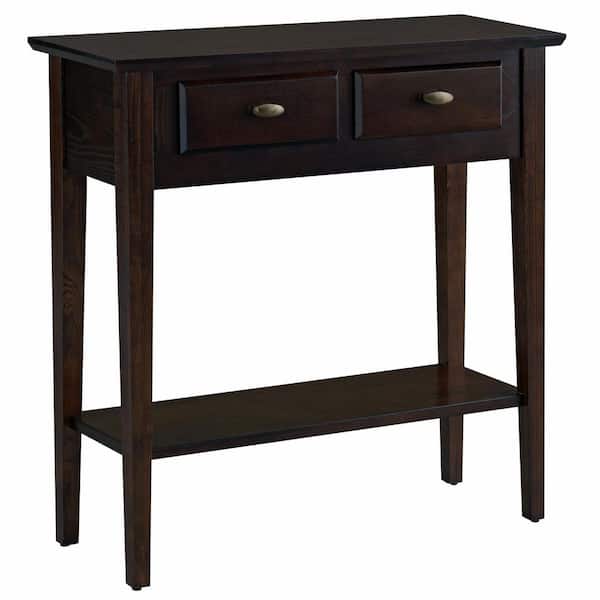 Leick Home 30 in. L 2-Drawer Hall Console Sofa Rectangle Table with Shelf, Chocolate Oak, Wooden Top