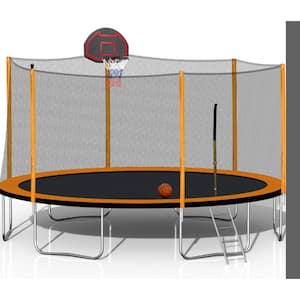 Outdoor 14 ft. Round Powder-coated Advanced Trampoline with Basketball Hoop Inflator and Ladder