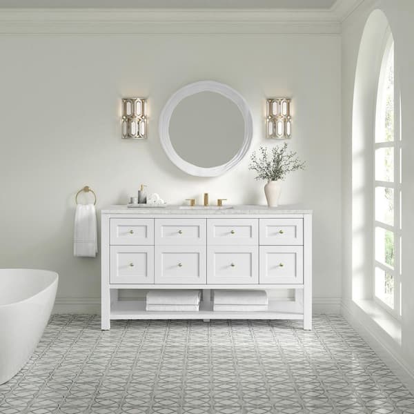 Breckenridge 60.0 in. Single Bath Vanity in Bright White with Wireless Charging Eternal Jasmine Pearl Quartz Top