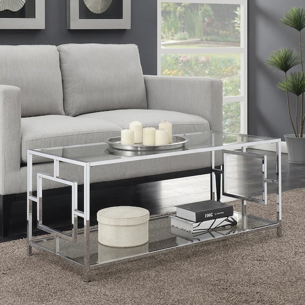 Town Square 42 in. L Clear Glass/Chrome Rectangle Glass Top Coffee Table