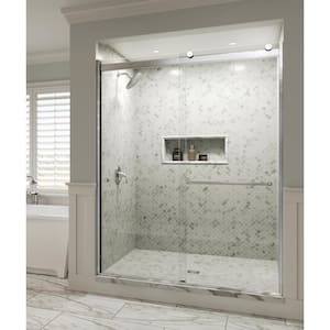 Rotolo 48 in. x 76 in. Semi-Frameless Sliding Shower Door in Chrome with Handle