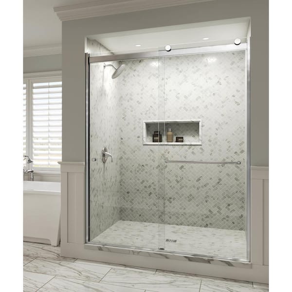Basco Rotolo 48 in. x 70 in. Semi-Frameless Sliding Shower Door in Chrome with Handle