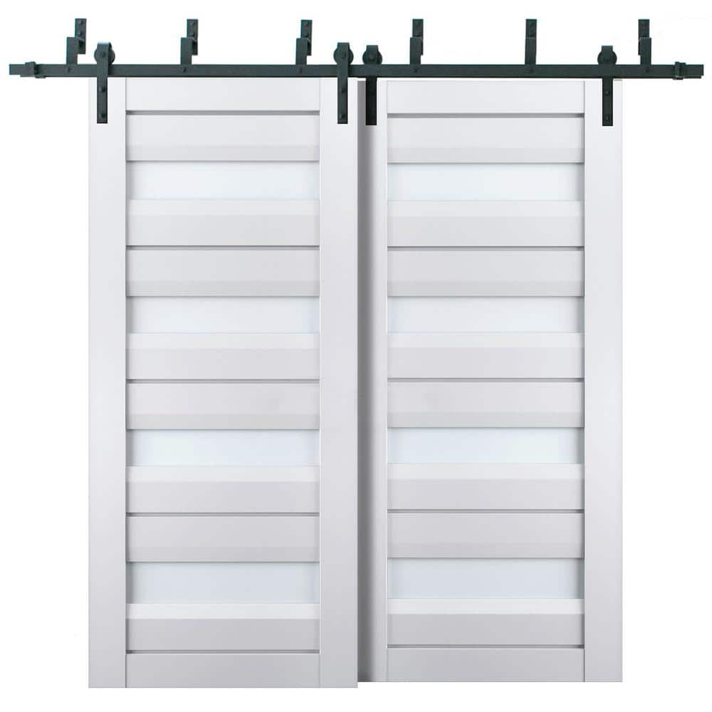 36 in. x 80 in. 2 Panel Frosted Glass White Solid Wood Sliding Barn Door with Hardware Kit price history on PriceWatchPro