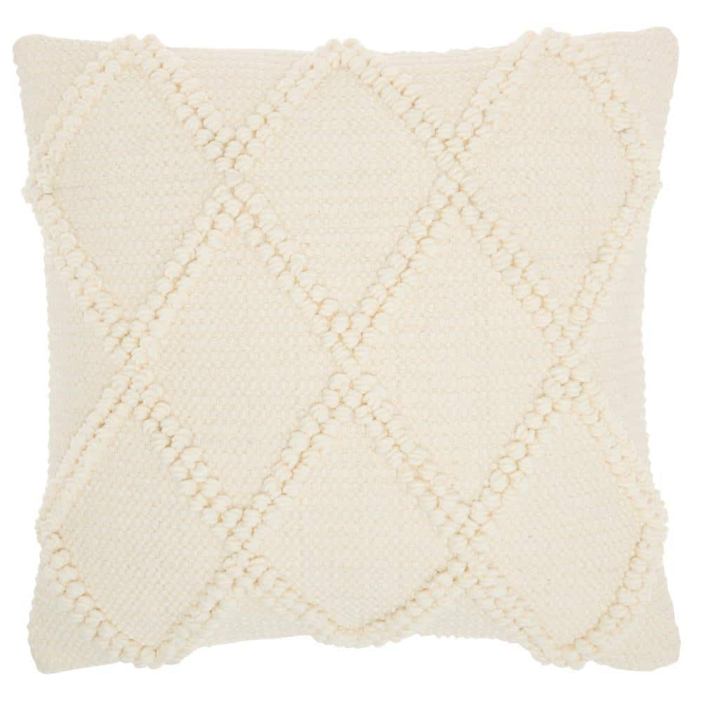 Ivory Diamond Lattice 18" Square Cotton Throw Pillow