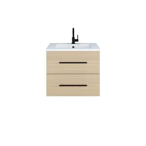 Napa 24 W x 20 D 21.58 H Single Sink Bathroom Vanity Wall Mounted In Sand Pine with White Acrylic Integrated Countertop