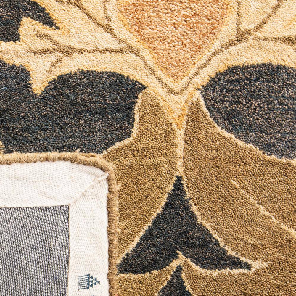 Navy and Sage Floral Wool Tufted Area Rug, 5' x 8'