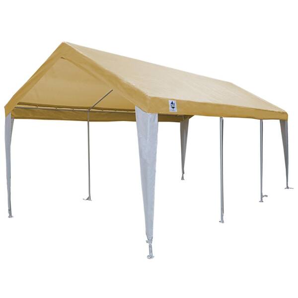 King Canopy King Canopy Hercules 10-Feet by 20-Feet, 2-Inch Steel Frame, 8-Leg, Carport, Tan/ White, HC1020PCTW