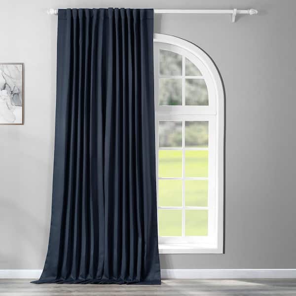 Exclusive Fabrics & Furnishings Navy Blue Rod Pocket Room Darkening Curtain - 100 in. W x 96 in. L (1 Panel)