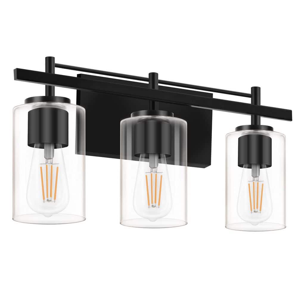 17.32 in. 3-Light Matte Black Bathroom Vanity Light with Clear Cylinder Glass Shade price history on PriceWatchPro