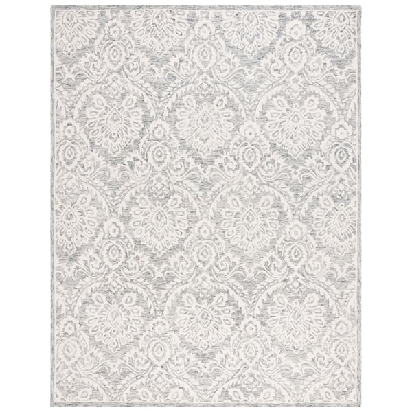 Blossom 8 ft. x 10 ft. Gray/Ivory Geometric Damask Floral Area Rug