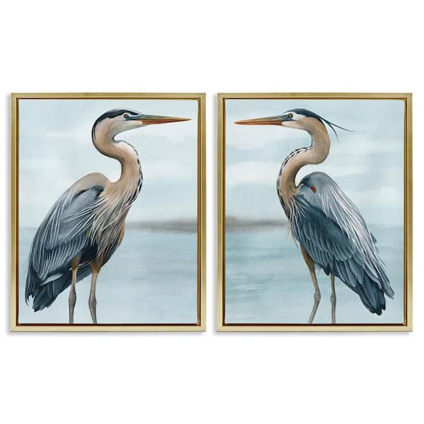 Detailed Heron Bird Duo by Grace Popp 2 Piece Gold Floater Frame Graphic Art Print Animal 31 in. x 25 in.