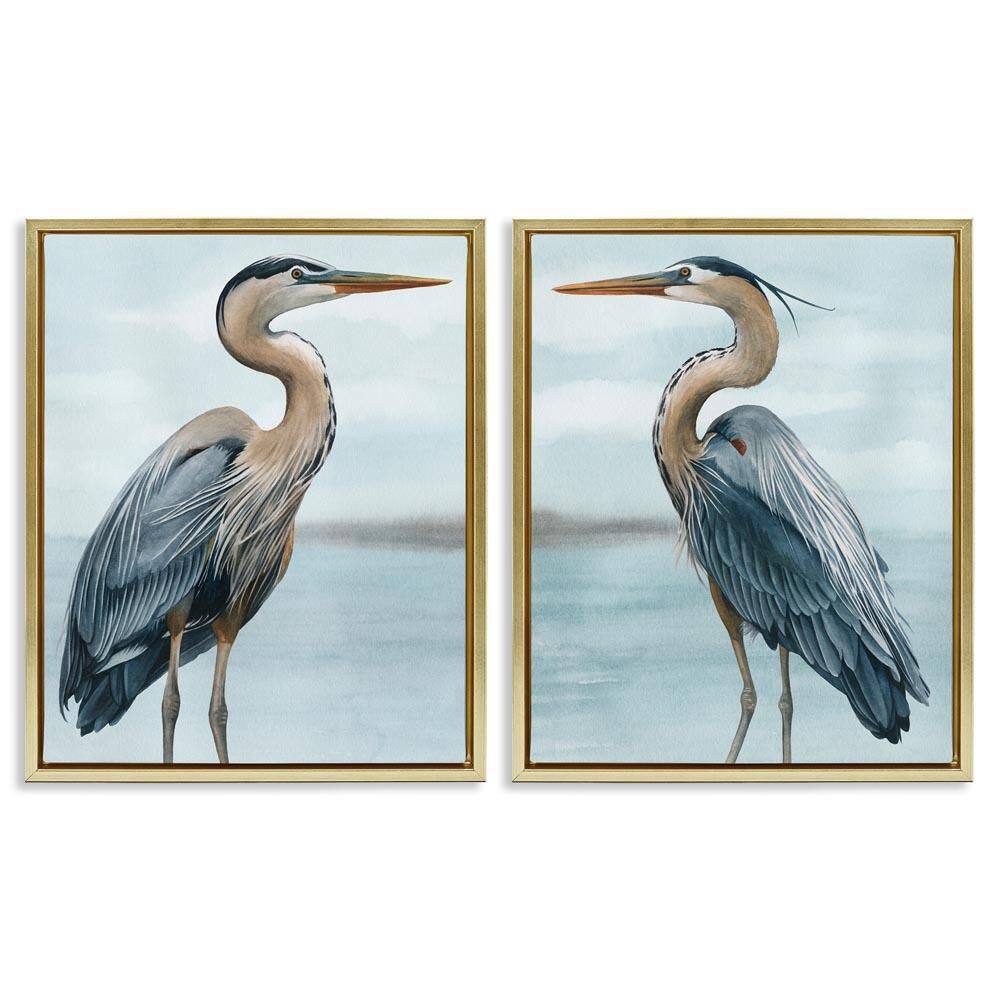 Detailed Heron Bird Duo by Grace Popp 2 Piece Gold Floater Frame Graphic Art Print Animal 21 in. x 17 in. price history on PriceWatchPro