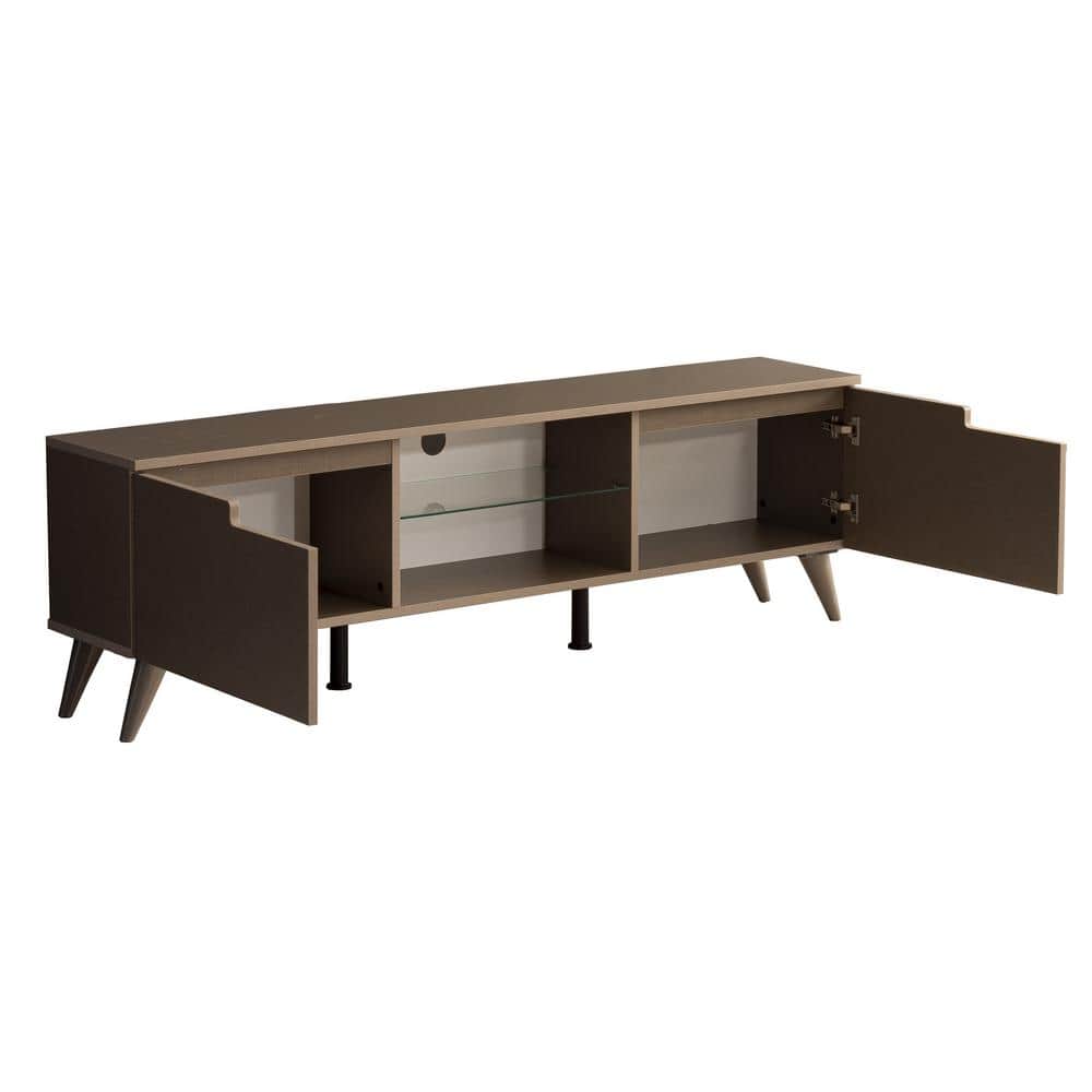 Tidoin Modern 67 in. Wood Brown TV Stand with 2 Storage Shelves and 2 Doors Fits TV's up to 70 in -  FUR-YDB0-500
